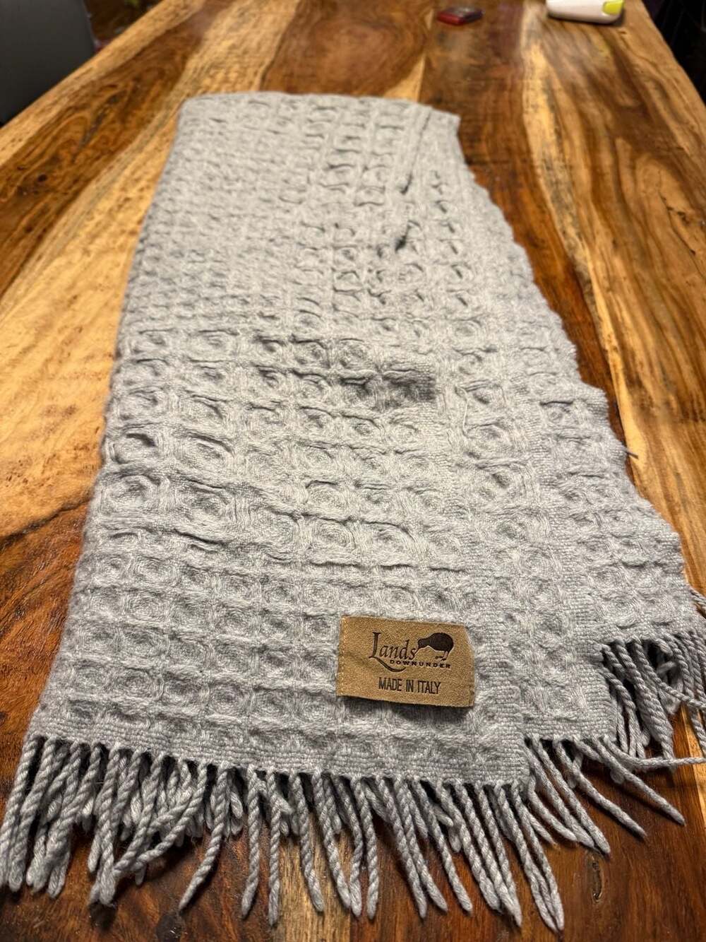 Lands Downunder Italian Gray Cotton Waffle Weave Throw Blanket with Fringe